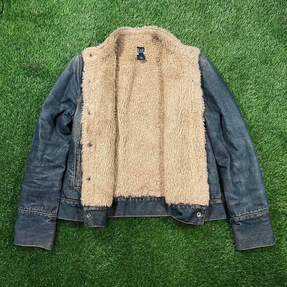 GAP 2003 Sherpa faux shearling lining denim jacket women's medium - Picture 3 of 8